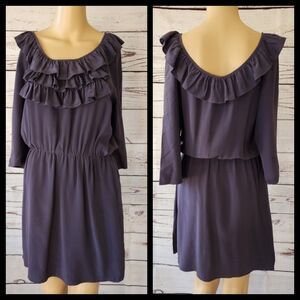 A New York Blue Silk Ruffled Short Sleeve Dress Medium